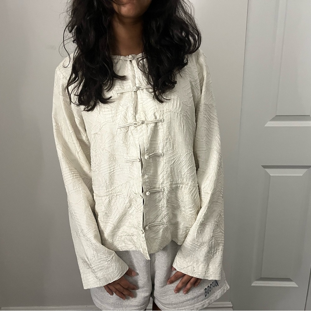 Elieen Fisher Silk Beige Crinkle Jacket